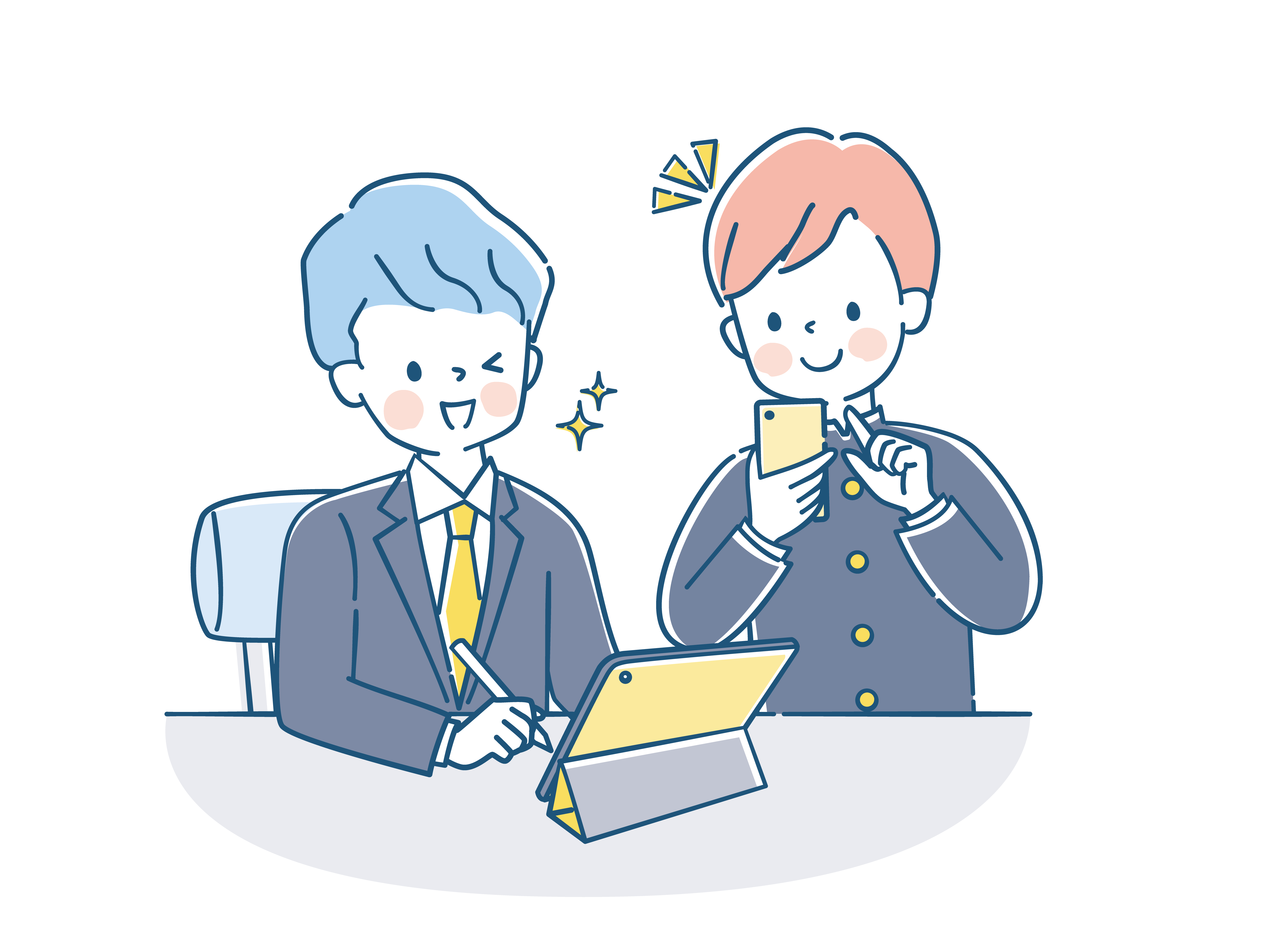 タブレットで学習する人たちの画像